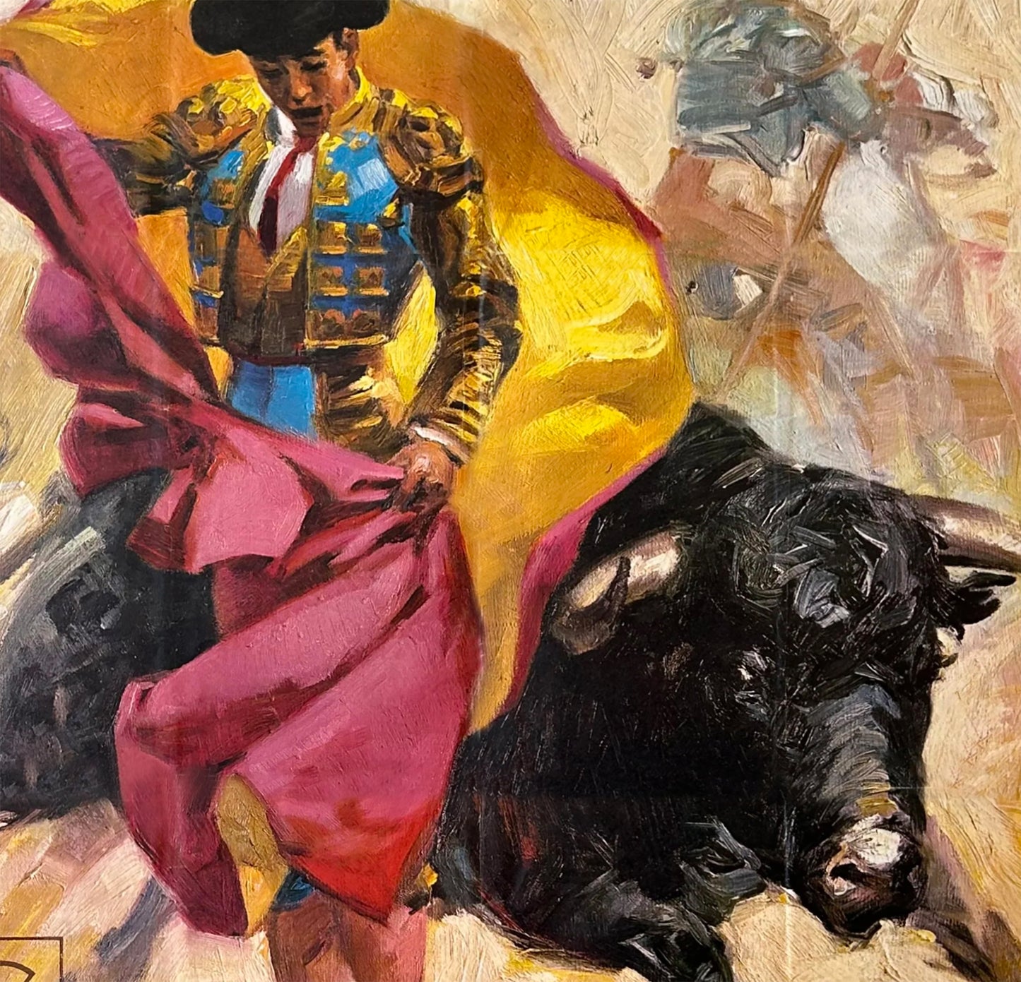 Plaza De Monumental Spanish Bull Run Poster Print Framed Canvas, Spain Poster, Bullfighting, Travel Tourism Poster, Vintage Poster