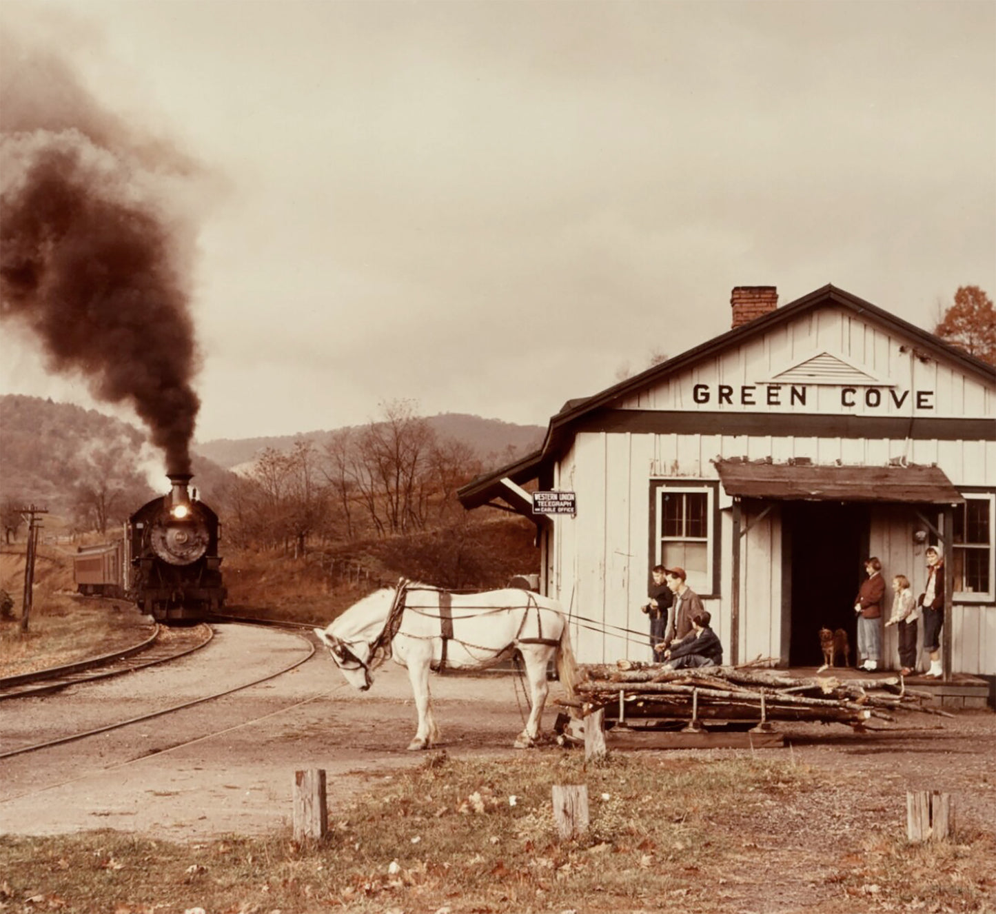 O. Winston Link Maud Bows to the Virginia Creeper (Green Cove), 1956 Train Photo Poster Framed Canvas, Old train pictures poster, Canvas Wall, Decor Canvas