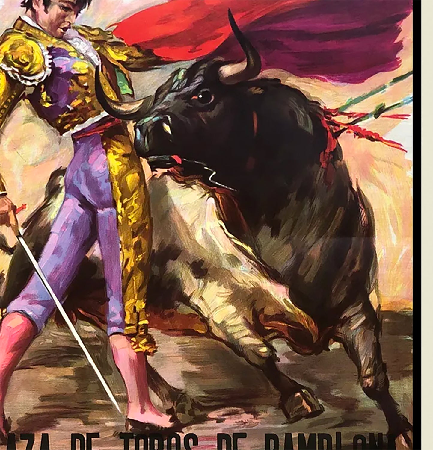 Plaza de Toros de Pamplona Spanish Bull Poster Print Framed Canvas, San Fermin, Pamplona, Tourism Travel Poster, Vintage Poster