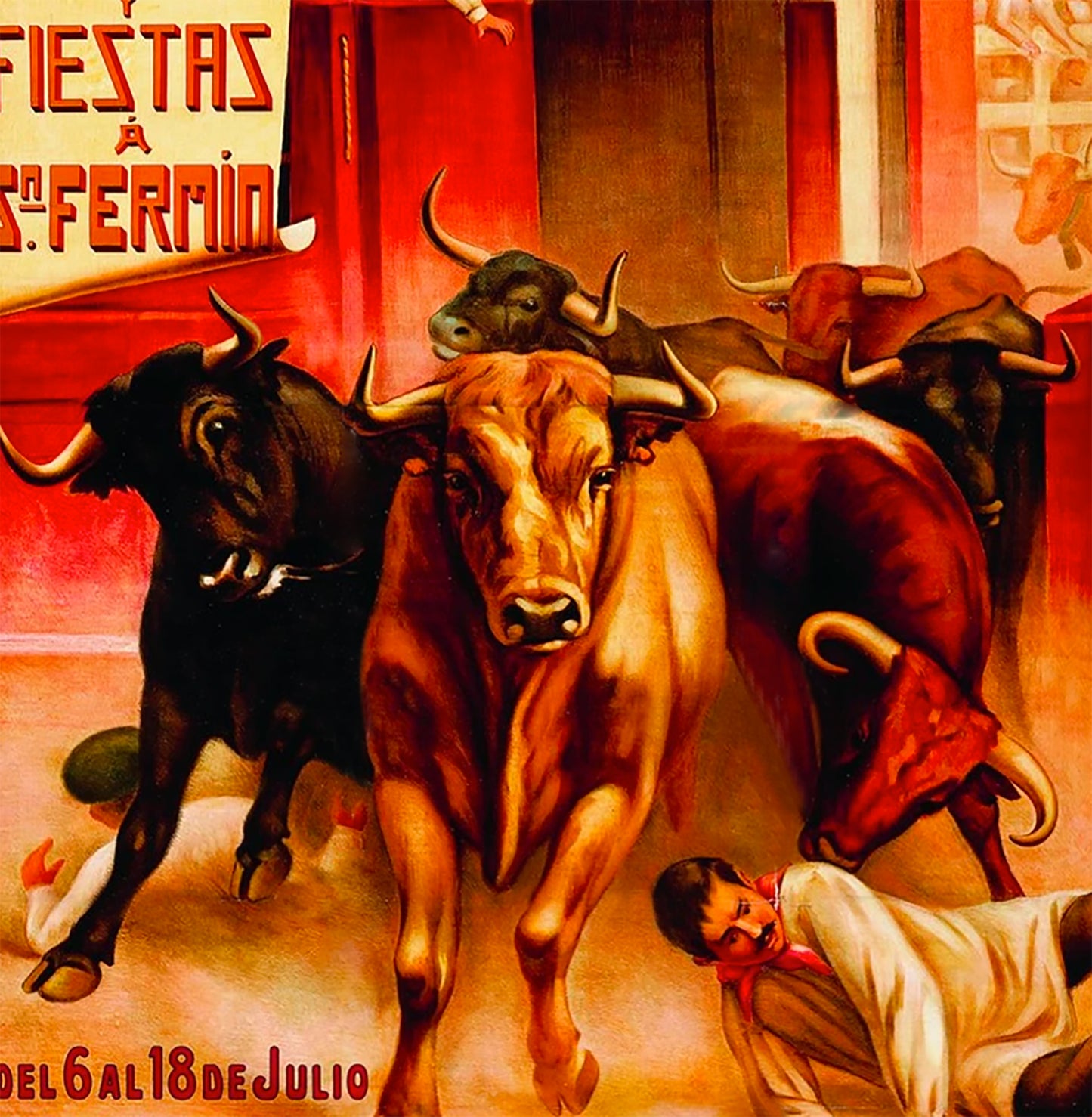 Pamplona Ferias Y Fiestas De San Fermin Bull Run Poster Print Framed Canvas, Toros, Spain Poster, Tourism Poster, Vintage Poster
