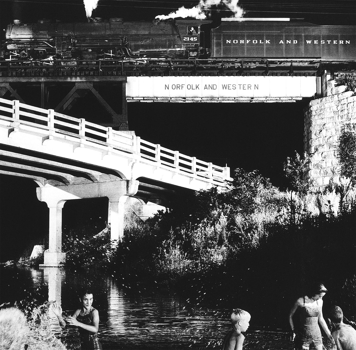 O. Winston Link Hawksbill Creek Swimming Hole, 1956 Train Photo Poster Framed Canvas, Old train pictures poster, Canvas Wall, Decor Canvas
