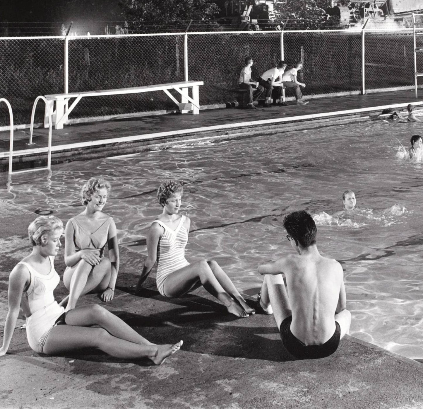 O. Winston Link Public Swimming Pool, Welch, West Virginia, 1968 Train Photo Poster Framed Canvas, Old train pictures poster, Canvas Wall, Decor Canvas