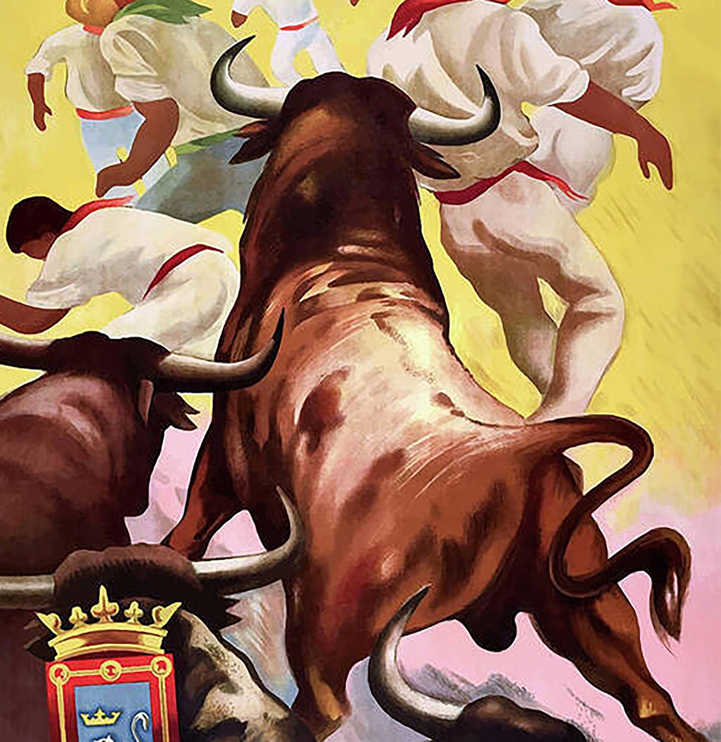 Pamplona City, San Fermin 1954 Bull Run Poster Print Framed Canvas, Bulls Poster, Tourism Travel Poster, Vintage Poster, Spain Poster