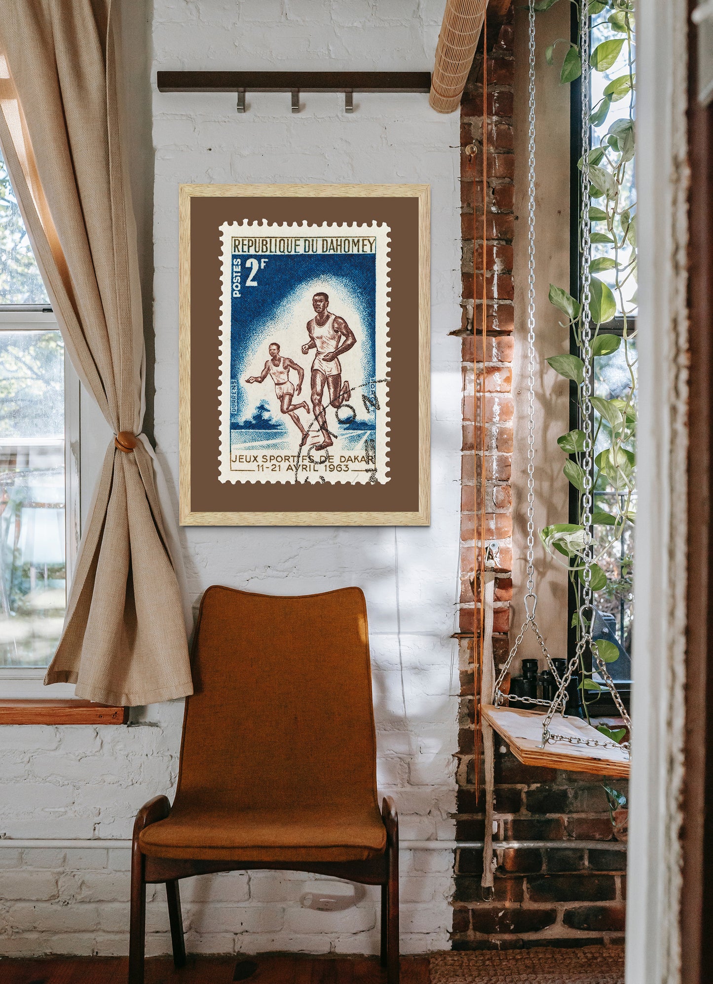 Republic of Dahomey Stamp, Vintage African Stamp Art Postage Framed Canvas Print, Dakar Sports Games, Travel Poster Prints