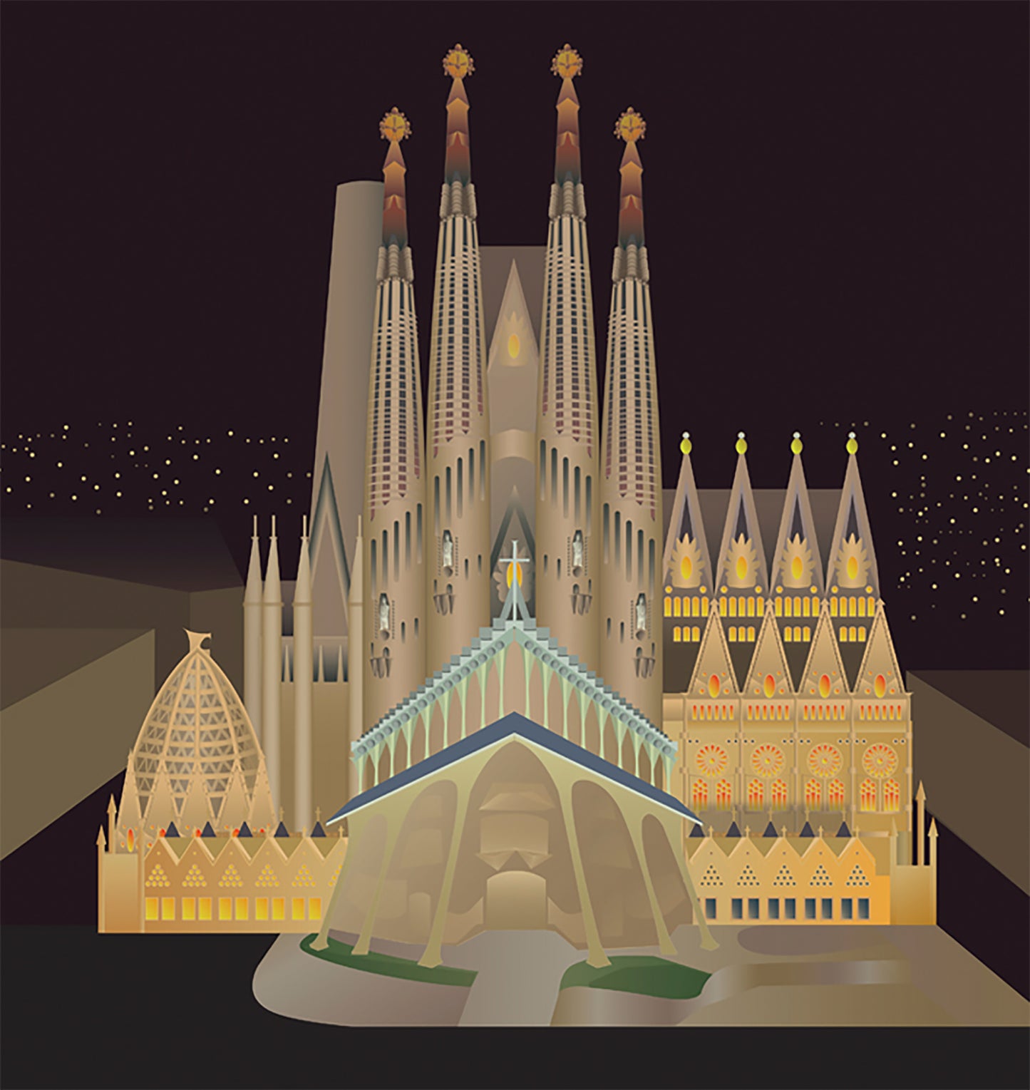 La Sagrada Familia Poster Framed Canvas Print, Barcelona Spain Poster, Spanish Gothic Architecture, illustration poster, canvas art