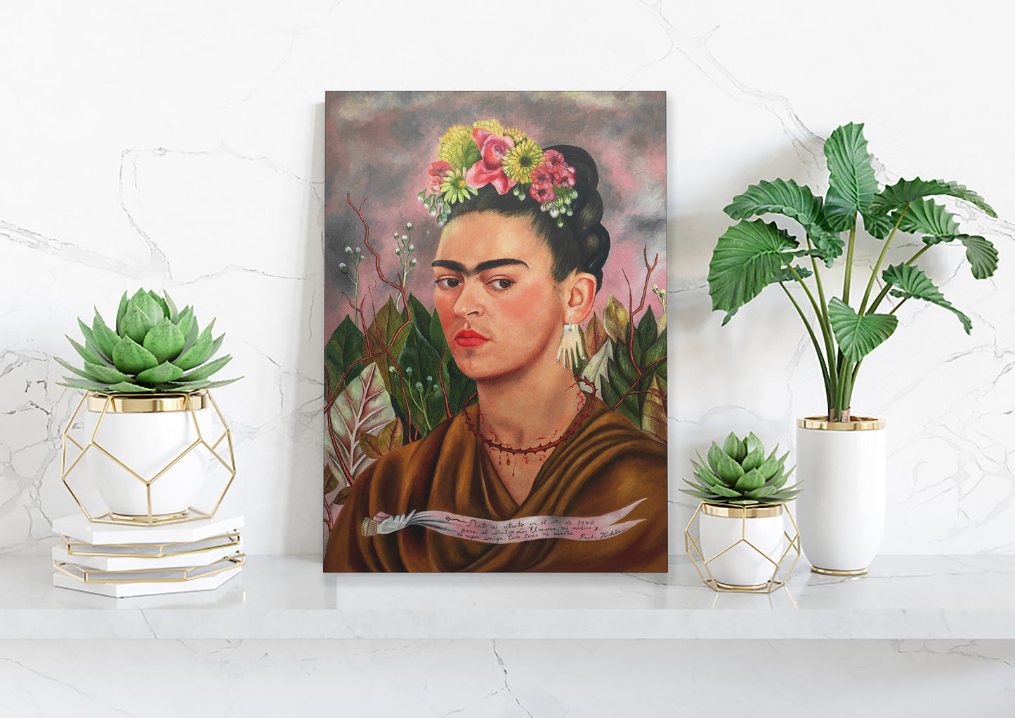 Frida Kahlo Self Portrait with Flowers Hanging Poster, Canvas Wall Art Decoration, Printed Canvas, home decor, Portrait Poster