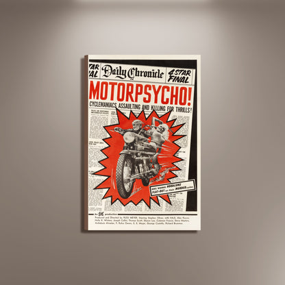 Motor Psycho Movie Poster Print Framed Canvas, Classic Vintage Style Motorcycle Poster, Film Poster, Advertising Poster, gift wall art