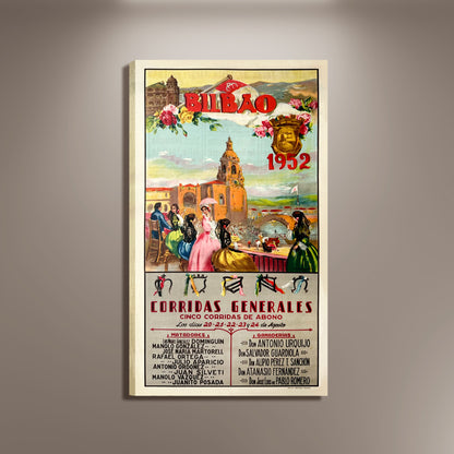 Bullfighting Bilbao 1952 Spanish Poster Print Framed Canvas, Bull Poster, Spain Poster, Tourism Poster, Vintage Poster