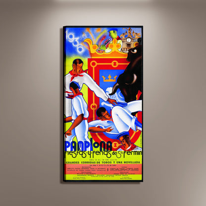 Pamplona City, Grandes Fiestas Y Ferias De San Fermin 1909 Poster Print Framed Canvas, Toros, Spain Poster, Tourism Poster, Vintage Poster