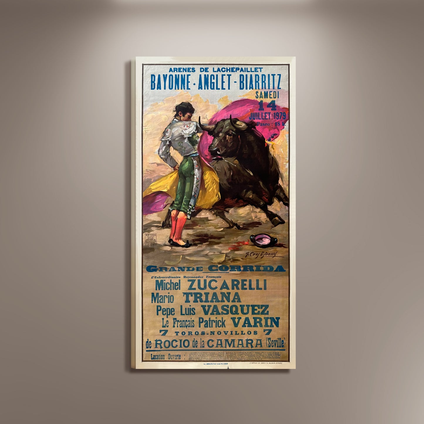 Arenes de Lachepaillet Bullfight Spanish Poster Print Framed Canvas, Bayonne, Anglet, Biarritz, Spain Poster, Tourism Poster, Vintage Poster