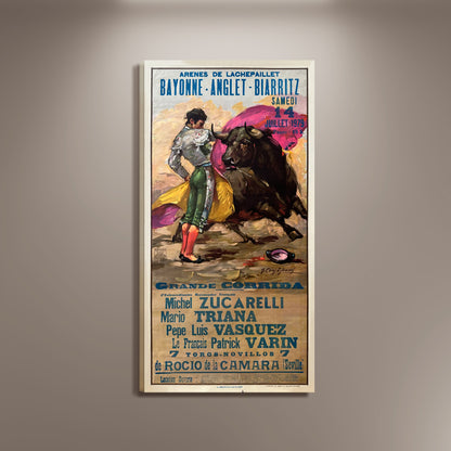 Arenes de Lachepaillet Bullfight Spanish Poster Print Framed Canvas, Bayonne, Anglet, Biarritz, Spain Poster, Tourism Poster, Vintage Poster