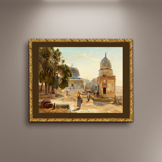 The Mosque of Omar in Jerusalem Printed Poster Canvas Framed, View of Jerusalem, Historical Religious Poster, Vintage Wall art
