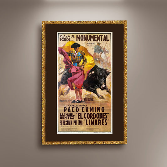 Plaza De Monumental Spanish Bull Run Poster Print Framed Canvas, Spain Poster, Bullfighting, Travel Tourism Poster