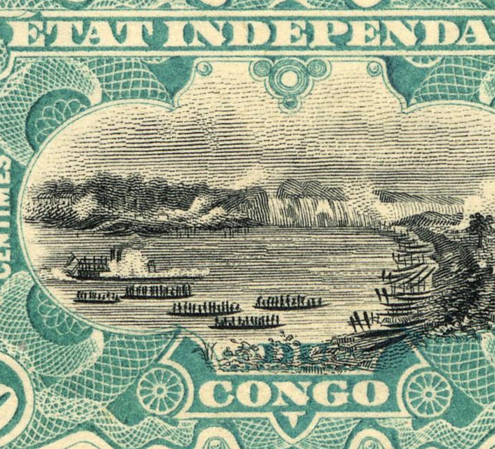 River Scene on the Congo Postage Stamp Poster Framed Floating, Democratic Republic of the Congo Stamp