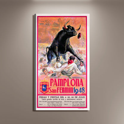 San Fermin Posters from Pamplona Spanish Bull Poster Print Framed Canvas, San Fermin, Pamplona, Tourism Travel Poster, Vintage Poster