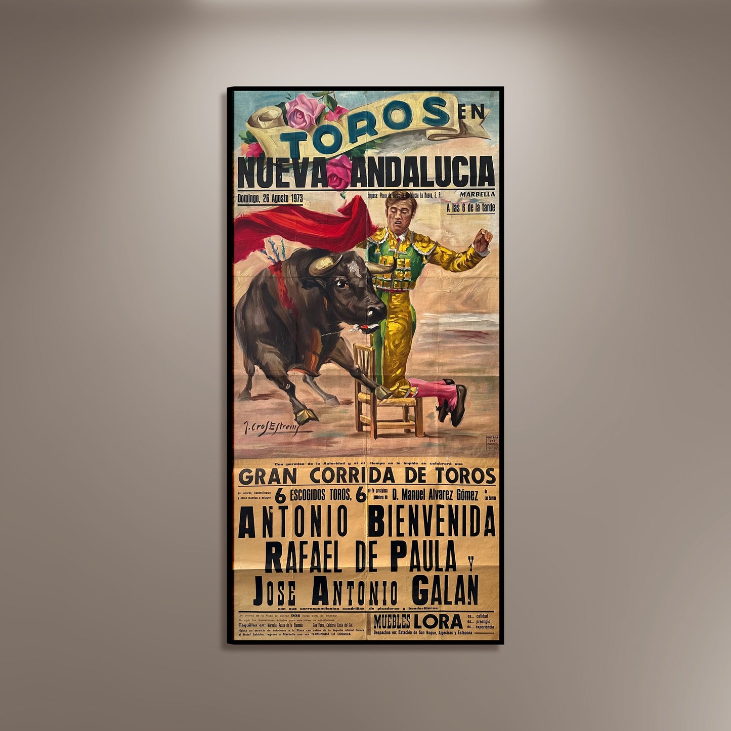 Toros en Nueva Andaluca Spanish Bull Run Poster Print Framed Canvas, Spain Poster, Bullfighting, Travel Tourism Poster, Vintage Poster