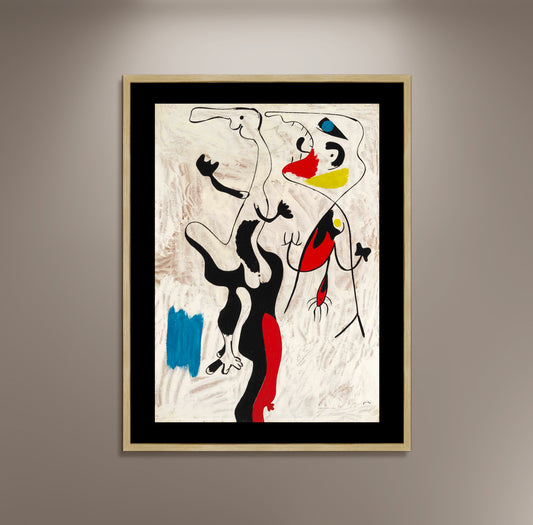 Joan Miro Paintings, Man and Woman Artwork Poster Print Framed Canvas, Surrealism Poster, Vintage Poster, Art Wall Decor Style, gift canvas