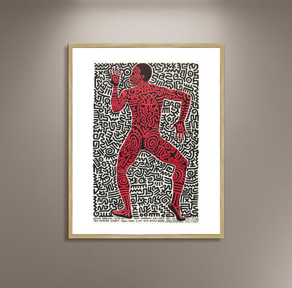 Keith Haring Fun Art Poster Print Framed Canvas, Vintage Art Poster, Graffiti Art Poster, Urban Poster Canvas Wall Art, gift canvas