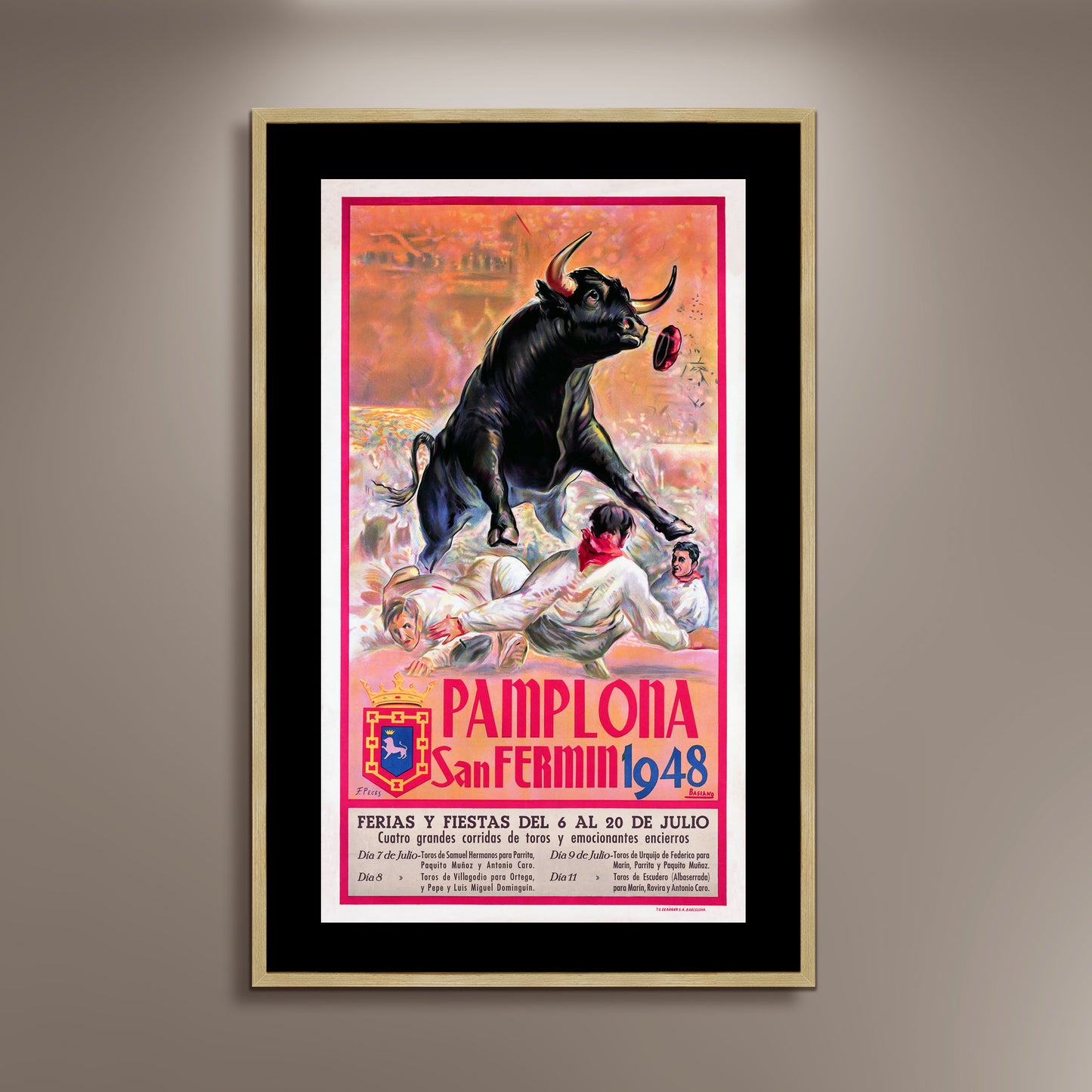 San Fermin Posters from Pamplona Spanish Bull Poster Print Framed Canvas, San Fermin, Pamplona, Tourism Travel Poster, Vintage Poster