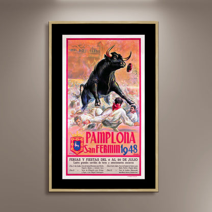 San Fermin Posters from Pamplona Spanish Bull Poster Print Framed Canvas, San Fermin, Pamplona, Tourism Travel Poster, Vintage Poster