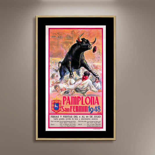 San Fermin Posters from Pamplona Spanish Bull Poster Print Framed Canvas, San Fermin, Pamplona, Tourism Travel Poster, Vintage Poster