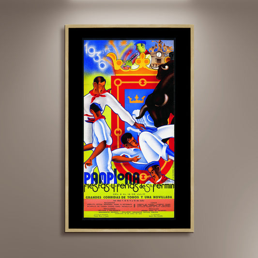 Pamplona City, Grandes Fiestas Y Ferias De San Fermin 1909 Poster Print Framed Canvas, Toros, Spain Poster, Tourism Poster, Vintage Poster