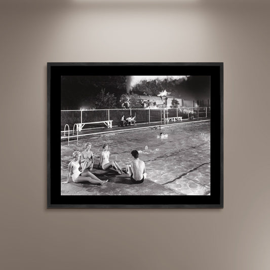 O. Winston Link Public Swimming Pool, Welch, West Virginia, 1968 Train Photo Poster Framed Canvas, Old train pictures poster, Canvas Wall, Decor Canvas