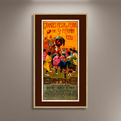 Grandes Fiestas Y Ferias De San Fermin 1920 Pamplona Spanish Poster Print Framed Canvas, Toros, Spain Poster, Tourism Poster, Vintage Poster