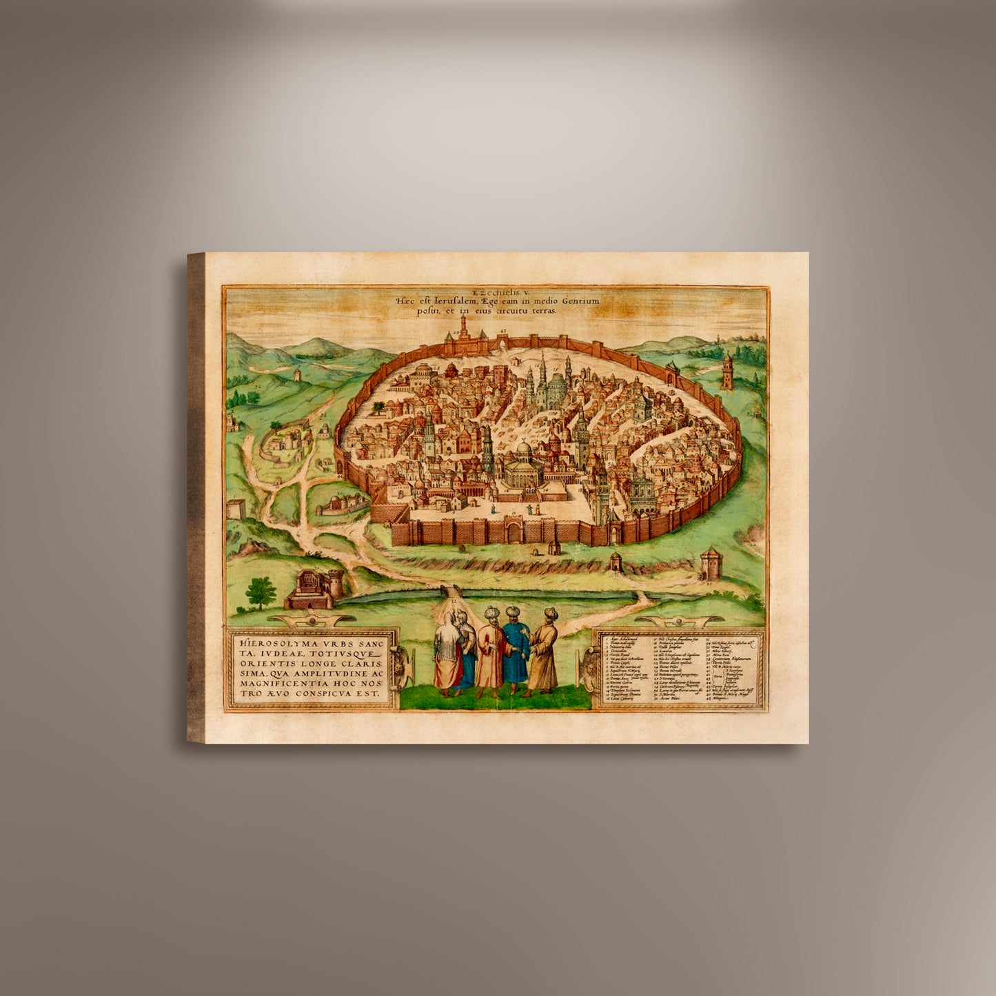 Antique Map of Jerusalem Printed Poster Canvas Framed, View of Jerusalem, Historical Religious Poster, Vintage Wall art