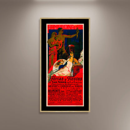 Ferias y Fiestas, San Fermin Spanish Poster Print Framed Canvas, Bull Poster, Spain Poster, Tourism Poster, Vintage Poster