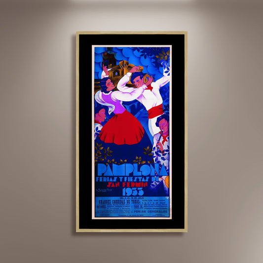 Pamplona, Ferias T Fiestas De San Fermin Spanish Bull Poster Print Framed Canvas, Toros, Spain, Tourism Travel Poster, Vintage Poster