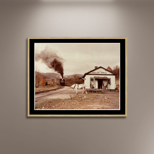 O. Winston Link Maud Bows to the Virginia Creeper (Green Cove), 1956 Train Photo Poster Framed Canvas, Old train pictures poster, Canvas Wall, Decor Canvas