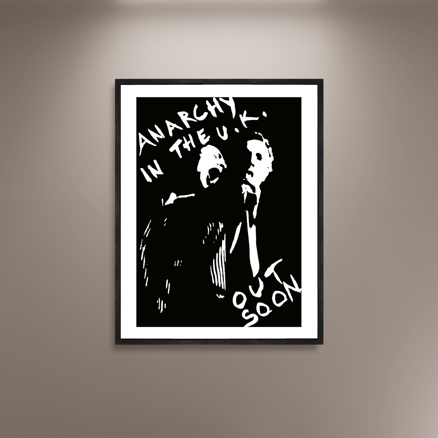 Jamie Reid, Anarchy in the UK 'Out Soon' Poster Print Framed Canvas, Black Anarchy, Punk Poster, Vintage Poster, gift canvas