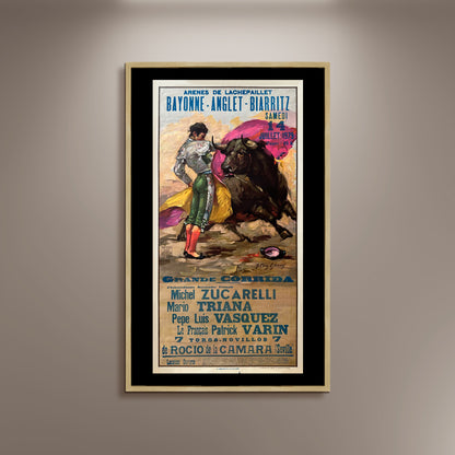 Arenes de Lachepaillet Bullfight Spanish Poster Print Framed Canvas, Bayonne, Anglet, Biarritz, Spain Poster, Tourism Poster, Vintage Poster