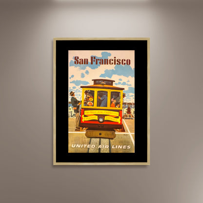 San Francisco by United Street Car Poster Print Framed Canvas, United Air Lines Poster, Advertising Poster, gift canvas wall art