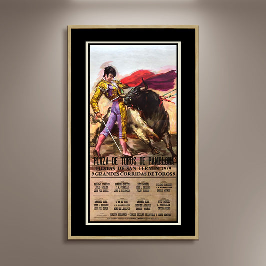Plaza de Toros de Pamplona Spanish Bull Poster Print Framed Canvas, San Fermin, Pamplona, Tourism Travel Poster, Vintage Poster