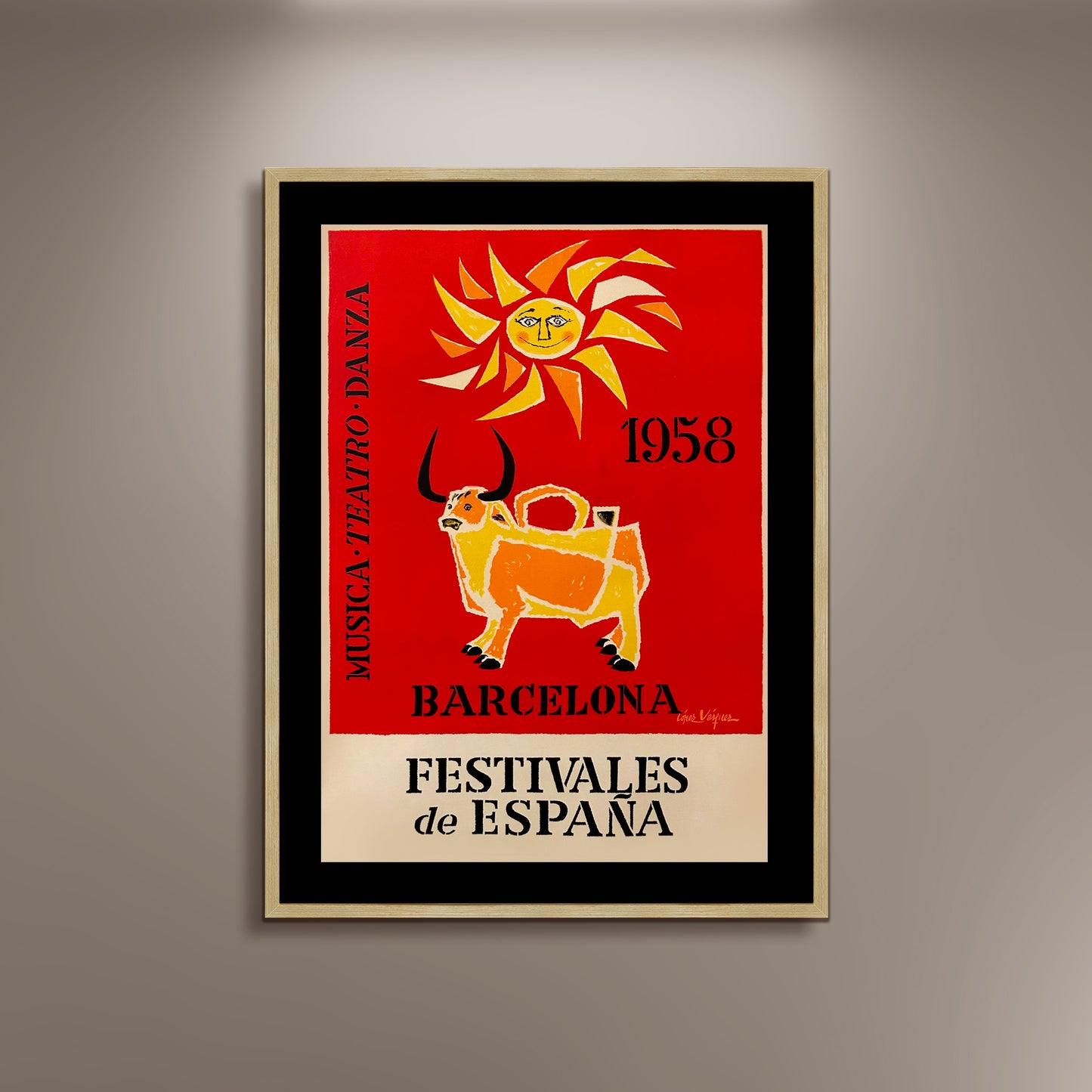 Festivales de España Barcelona Poster Print Framed Canvas, Musica, Teatro, Danza, Spain Poster, Tourism Travel Poster, Vintage Poster