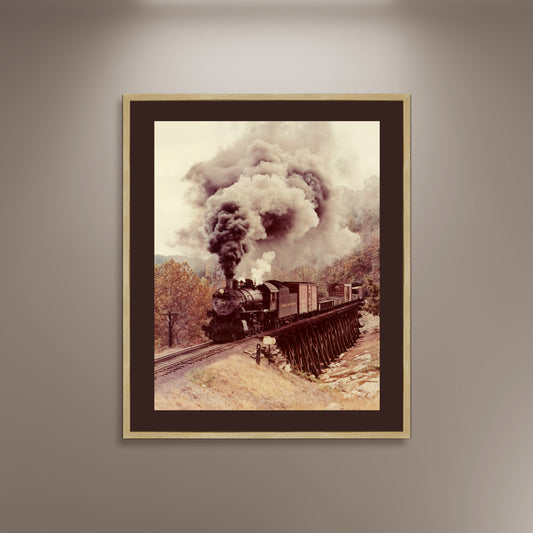 O. Winston Link Abingdon Branch, Train No. 202, Northbound, Crosses Bridge 8, Watauga, Virginia Train Photo Poster Framed Canvas, Old train pictures poster, Canvas Wall, Decor Canvas