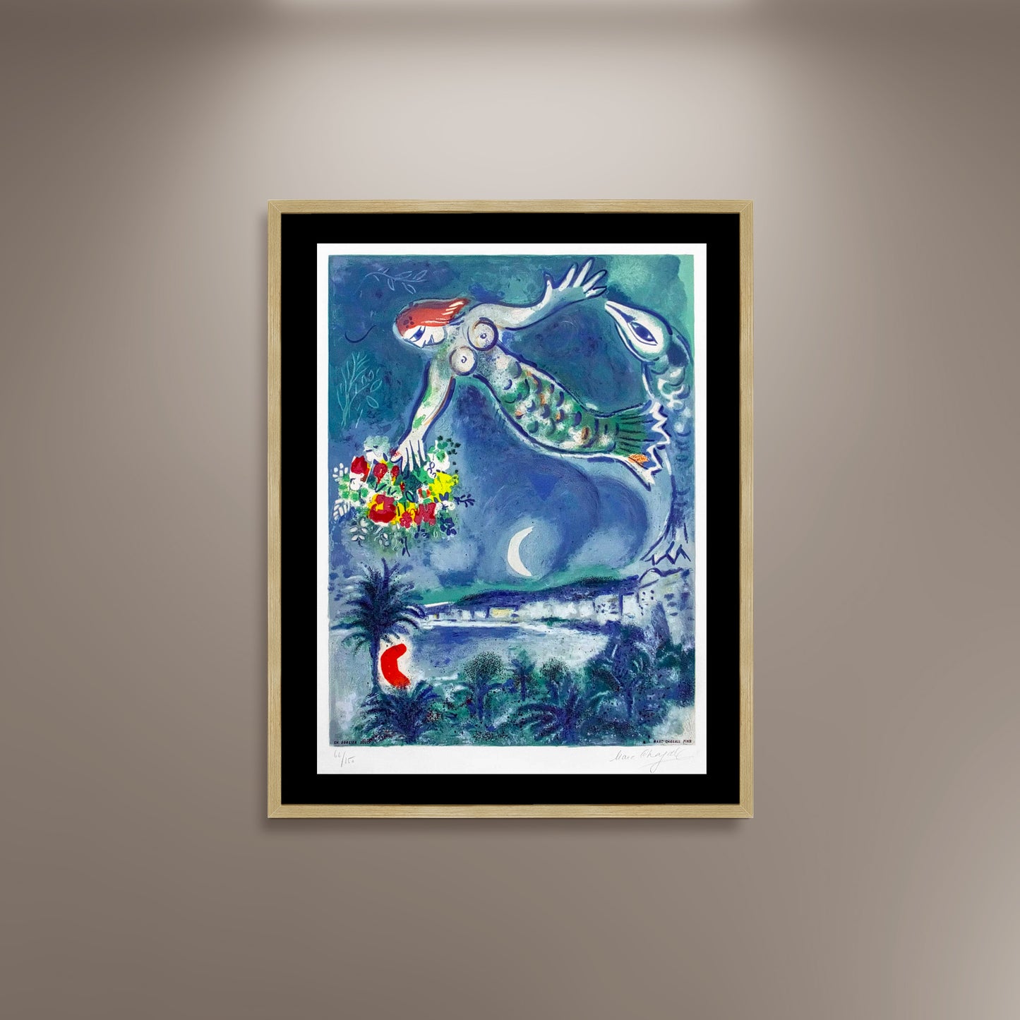 Marc Chagall, Mermaid and Fish Poster Print Framed Canvas, French Riviera, French Poster, Vintage Poster, gift canvas