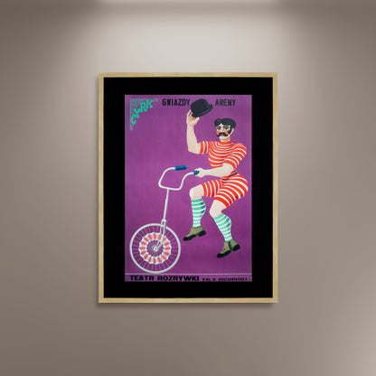 Cyrk Polish Circus Unicycle Hilscher 1970 Poster Print Framed Canvas, Vintage Poster, bicycle poster, gift canvas wall art