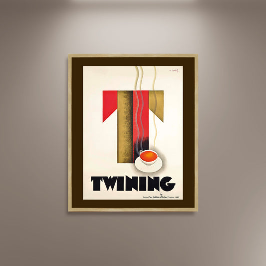 Twining Tea by Charles Loupot Poster Print Framed Canvas, Retro Poster, Vintage Poster Art Canvas, Retro Wall Decor