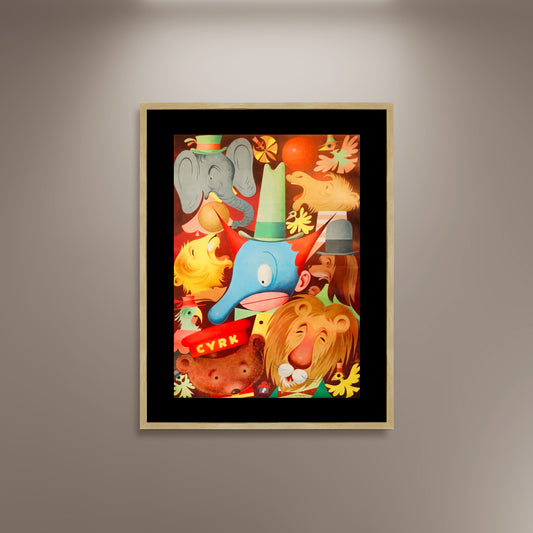 Cyrk Various Circus Characters Poster Print Framed Canvas, 1980 Polish Circus Poster, Vintage Poster gift canvas wall art