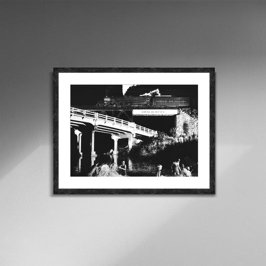 O. Winston Link Hawksbill Creek Swimming Hole, 1956 Train Photo Poster Framed Canvas, Old train pictures poster, Canvas Wall, Decor Canvas