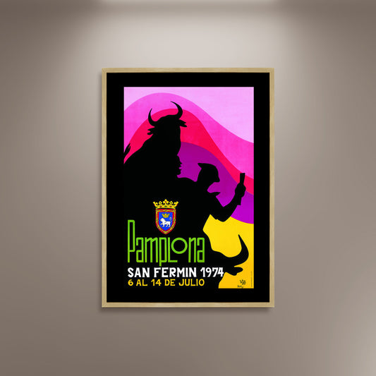 Pamplona San Fermin 1974 Poster Print Framed Canvas, San Fermin, Bulls Poster, Pamplona, Travel Poster, Vintage Poster, Gift Canvas
