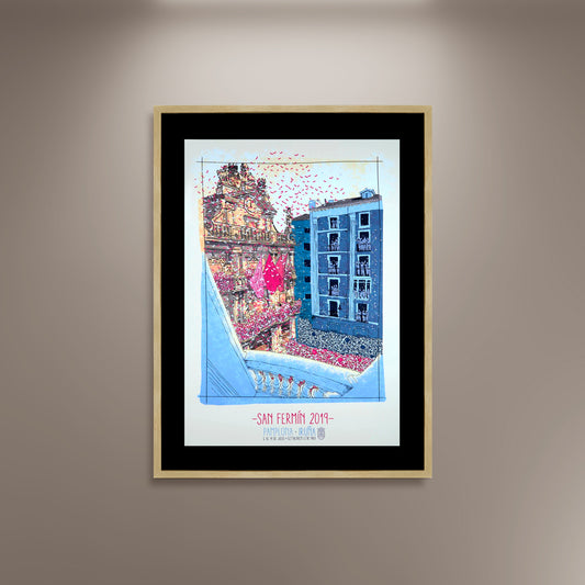 San Fermin 2019 Festival Poster Print Framed Canvas, Pamplona Poster, Bullfighting, Spain, Tourism Travel Poster, Vintage Poster