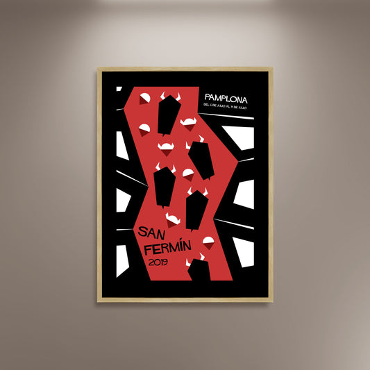 San Fermin 2019 Festival Poster Print Framed Canvas, Bull Run Poster, Pamplona Poster, Spain Poster, Tourism Travel Poster, Vintage Poster