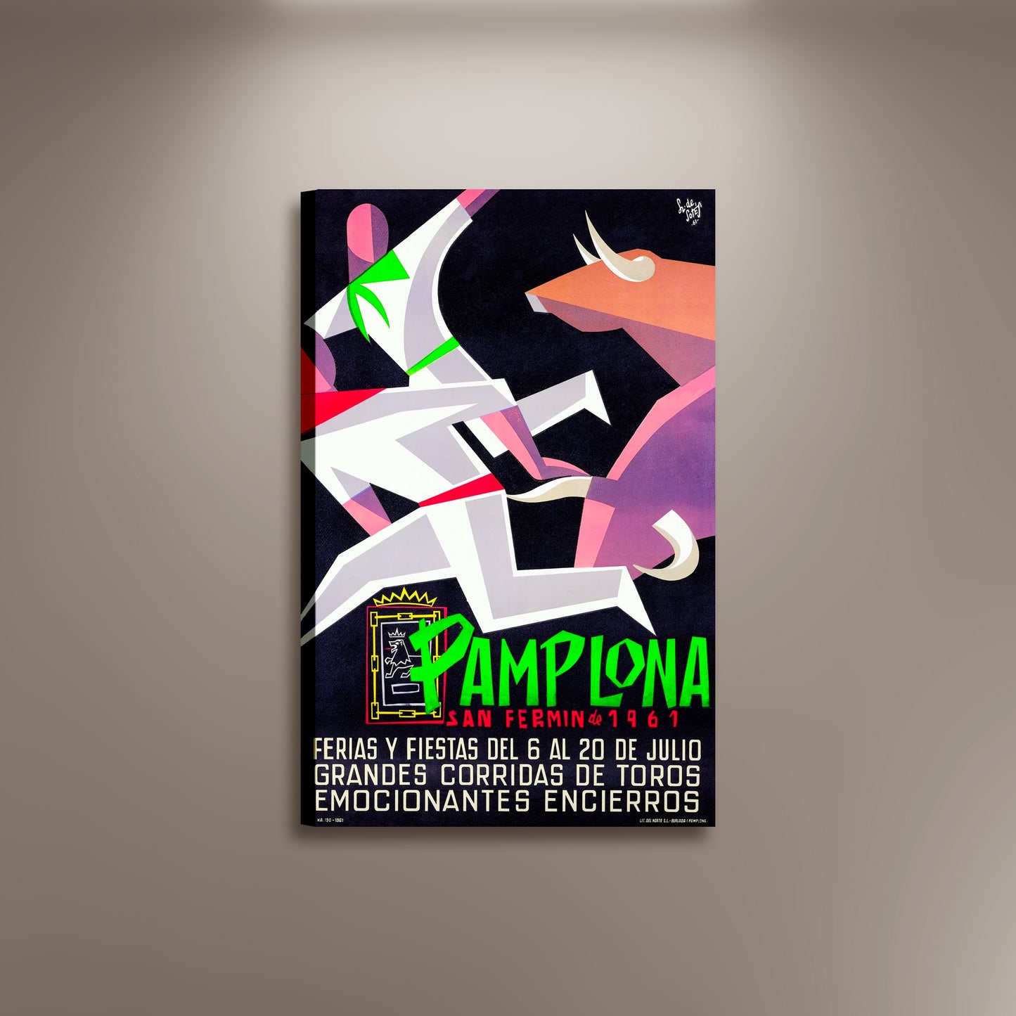 Pamplona, San Fermin 1961 Bulls Run Poster Print Framed Canvas, Spanish Poster, Tourism Travel Poster, Vintage Poster, Spain Poster