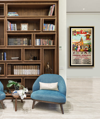 Bullfighting Bilbao 1952 Spanish Poster Print Framed Canvas, Bull Poster, Spain Poster, Tourism Poster, Vintage Poster