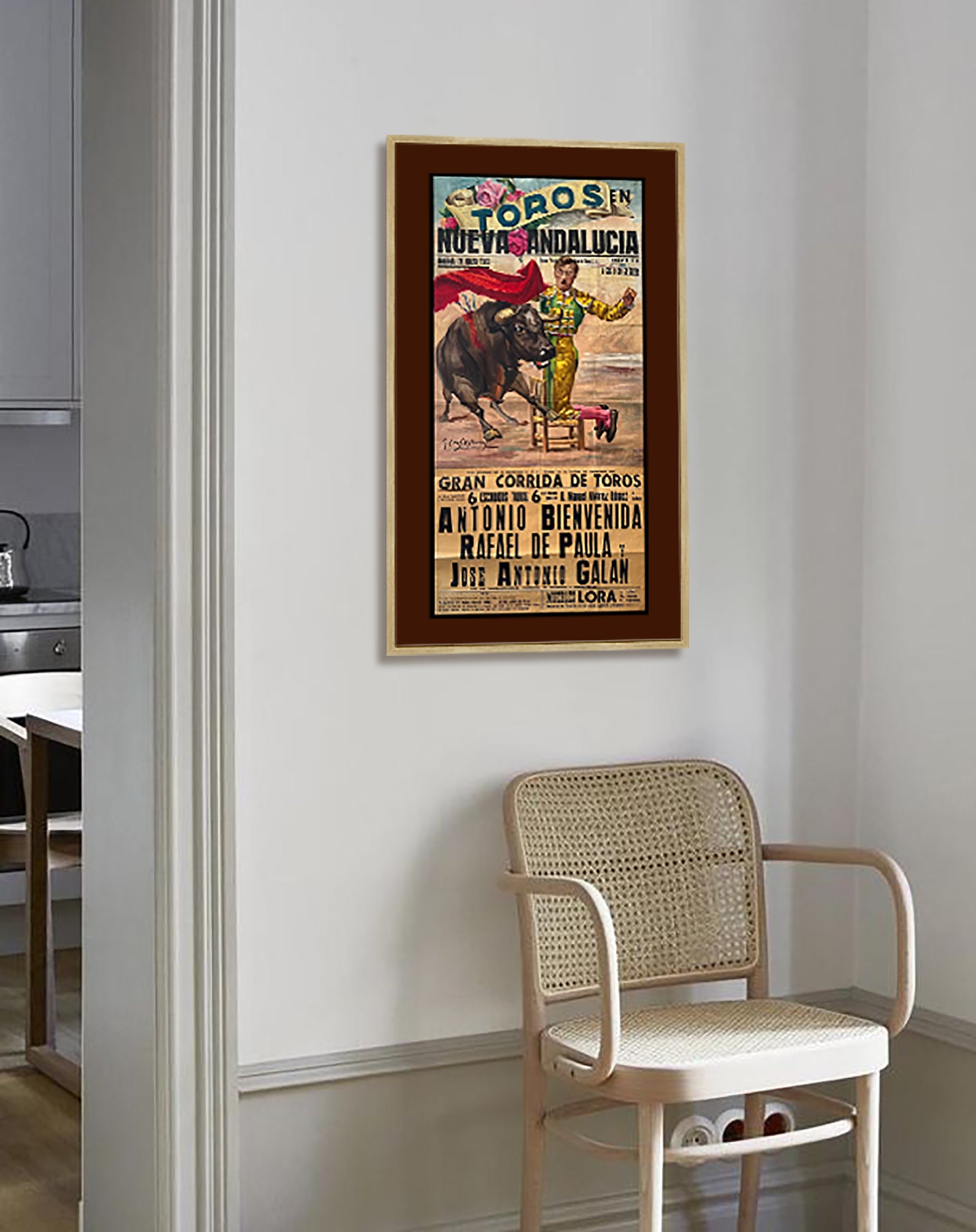 Toros en Nueva Andaluca Spanish Bull Run Poster Print Framed Canvas, Spain Poster, Bullfighting, Travel Tourism Poster, Vintage Poster