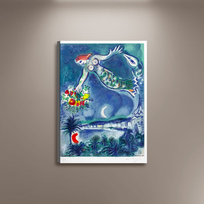 Marc Chagall, Mermaid and Fish Poster Print Framed Canvas, French Riviera, French Poster, Vintage Poster, gift canvas